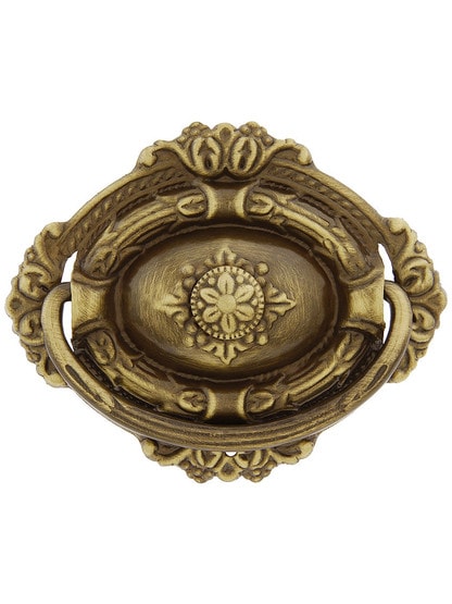 Victorian Style Single Post Pull - 2 3/4 inch Width in Antique Brass.